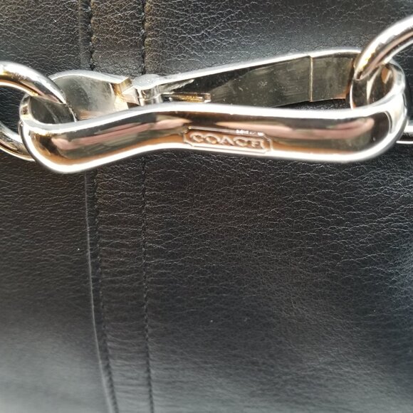 COACH HAMPTON Handbag, Black Leather Satchel tote - Picture 7 of 12